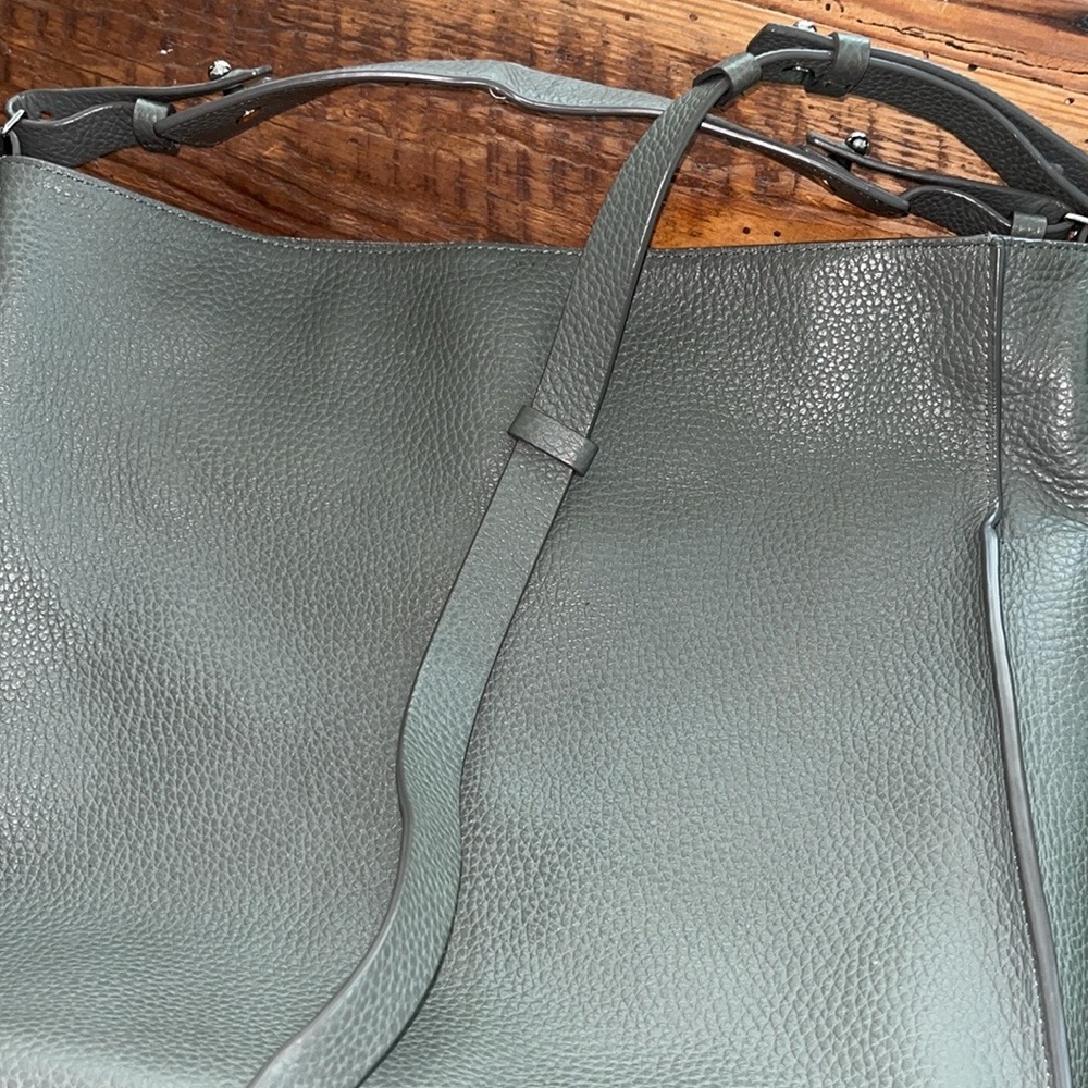 EUC All Saints Pebbled Leather Mushroom Grey Green Hobo Bucket Bag - Picture 4 of 9